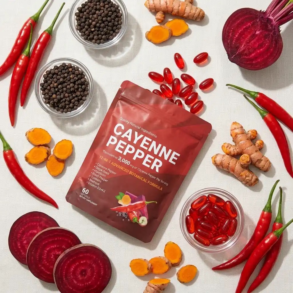 VitaPeaks CAYENNE PEPPERのパッケージと原料のイメージ
